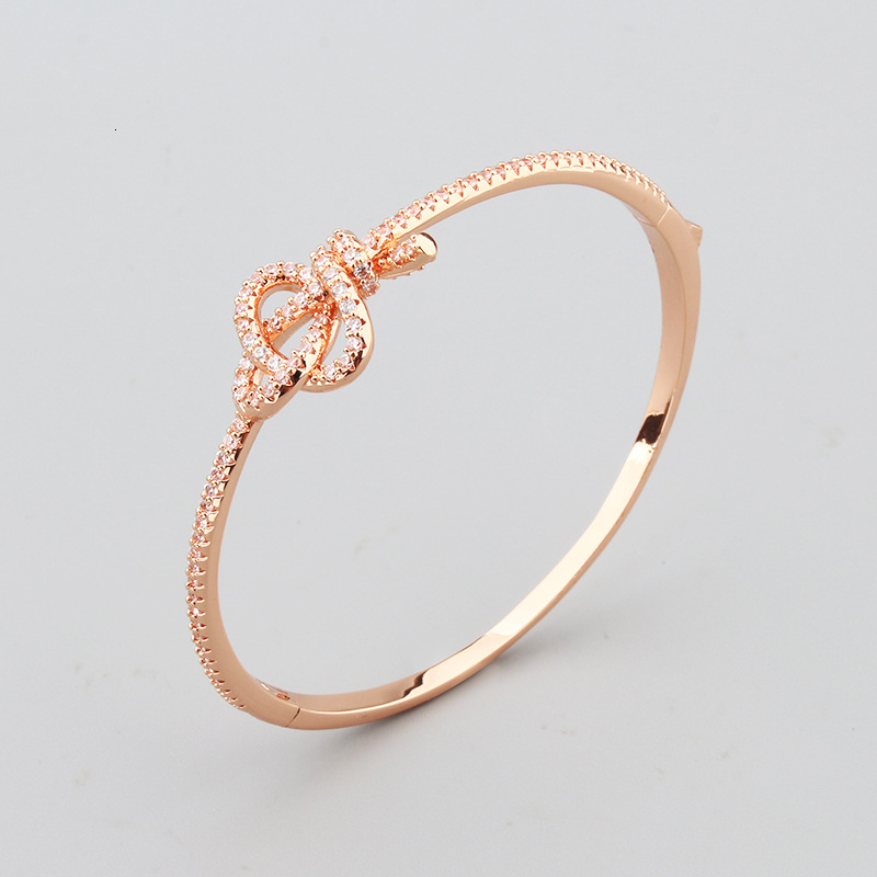 Simple Creative Knot Bow Bracelet Ring Set Elegant Unisex Copper Gold-Plated Micro-Inlaid Zircon Jewelry