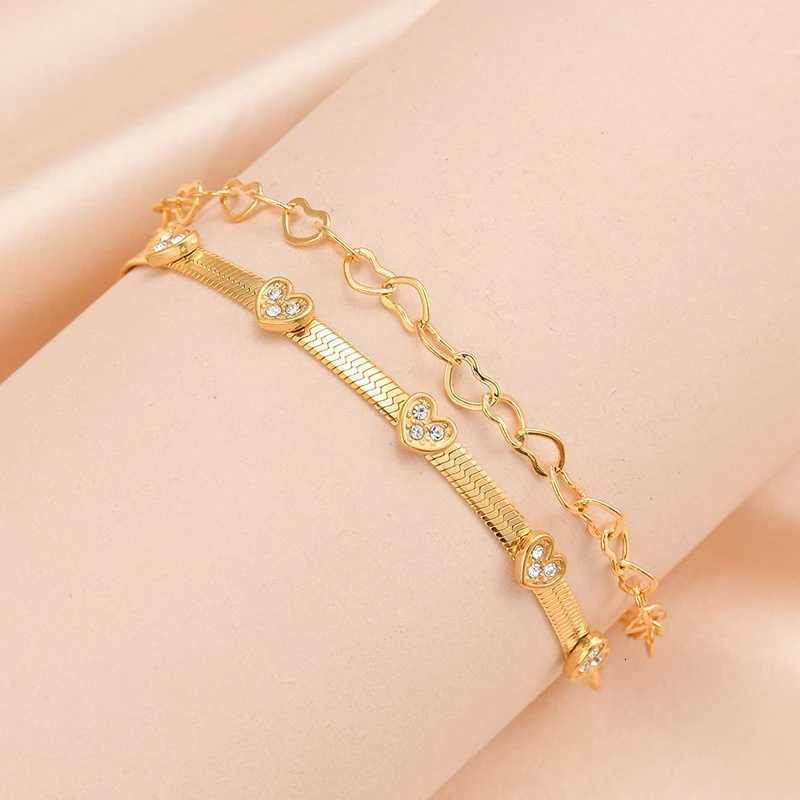 Vintage Stainless Steel Blade Chain s Fashion Cubic Zirconia Double Layer Heart Chain s Women Jewelry M251213