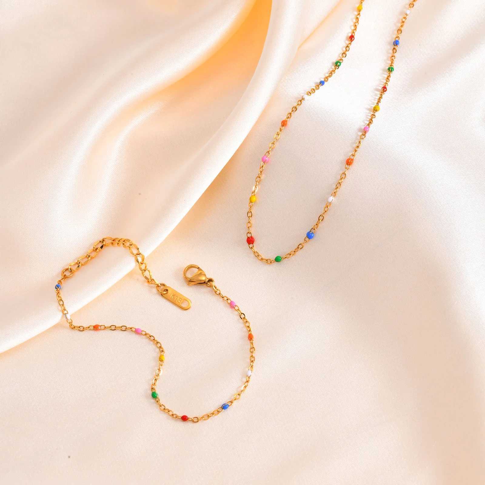 Stainless Steel Chain for Women Colorful Beads Summer 18k Gold Plated Stainless Steel Waterproof Wrist Jewelry M251213