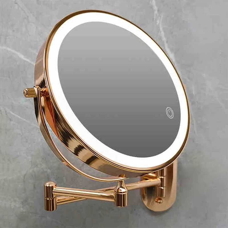 8 inch Makeup Mirror Matte Rose Gold 3x/5x/7x/10x Magnifying Double Side USB Charging Bathroom 3 color light Cosmetic MirrorsT251213