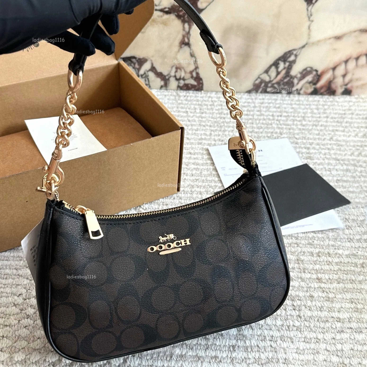 Shoulder Bags Teri bag designer bag shoulder bag leather luxury handbag classic print crescent bag chain bar diagonal cross bag mini wallet