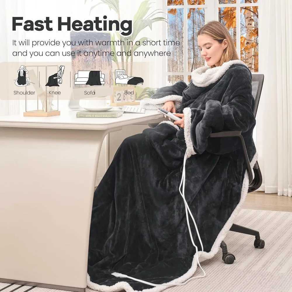 Wearable Electric Heated Blanket with Foot Pocket Sleeves 6 Heat Levels Auto Shut Off Machine Washable Y251212