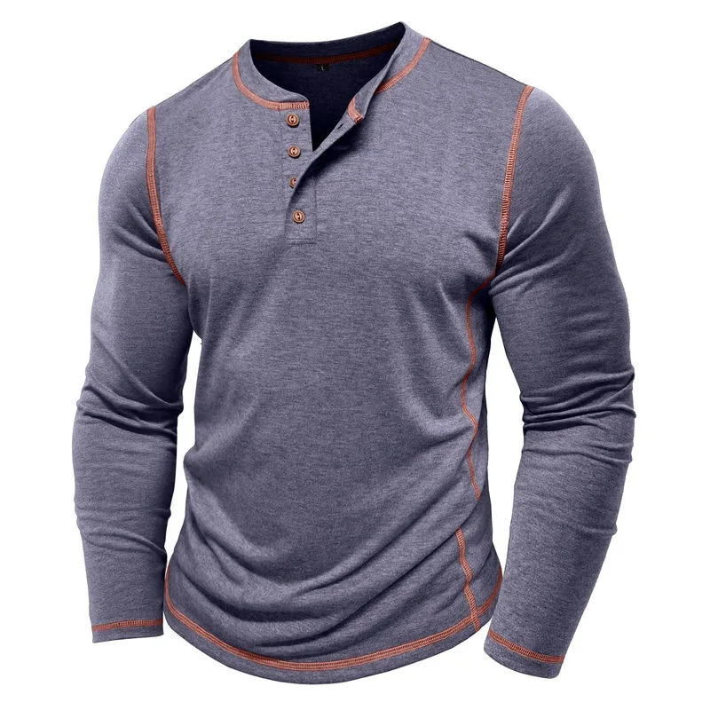 Mens Cotton Button Henley Neck Shirt Long Sleeve Casual Button Solid Color Fashion Streetwear Tops Tees T-Shirts Men Clothing 251211