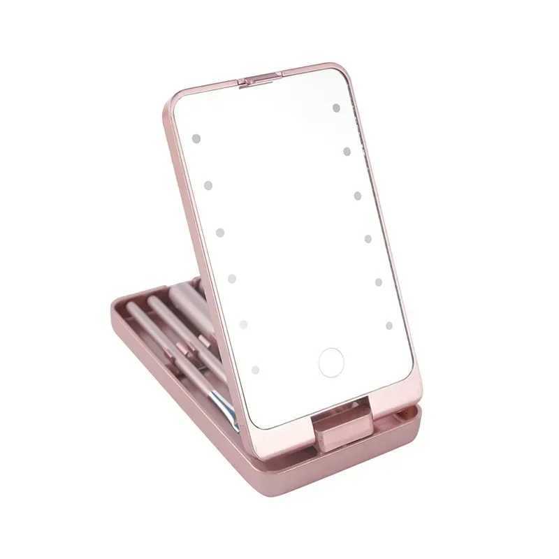 Rotatable LED Makeup Mirror Travel 5Pcs Makeup Brush USB Rechargeable with LED Mirror Case Adjustable Makeup Brush OrganizerT251213