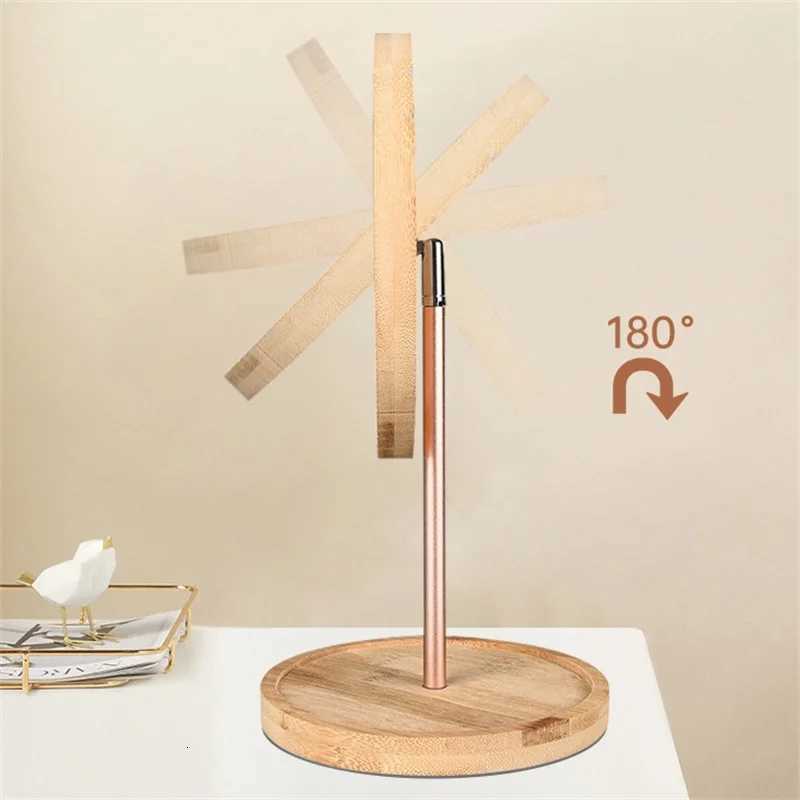 USB Rechargeable 1PC Wood Makeup Mirror 3 Modes With LED Light Daylight Vanity Mirror With Detachable Storage Base GiftT251213