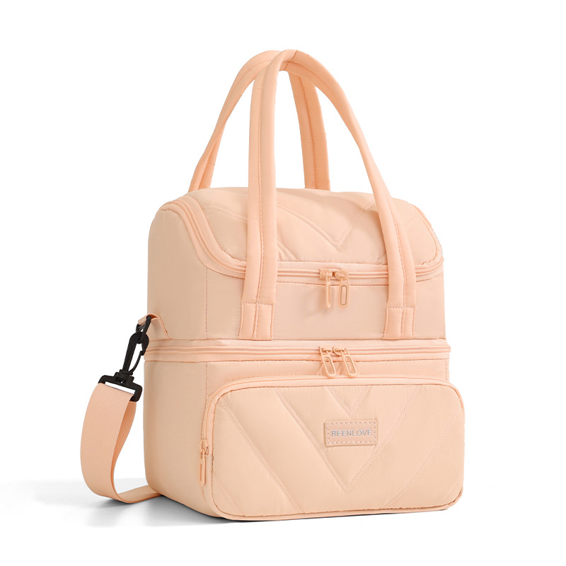 Free Shipping Double Lunch Bag Large Capacity Bento Lunch Box Bag Camping Handbag Shoulder Insulation Bag 2026