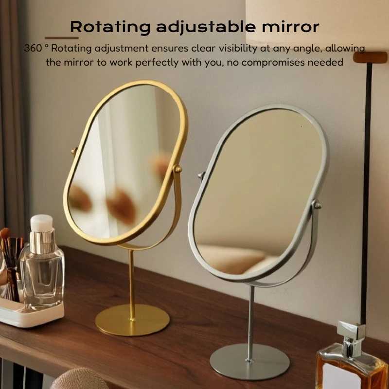 Elegant Dressing Table Mirror Oval Desktop Makeup Mirror for Bedroom Home Use Portable Rotatable Vanity Mirror with Metal FrameT251213
