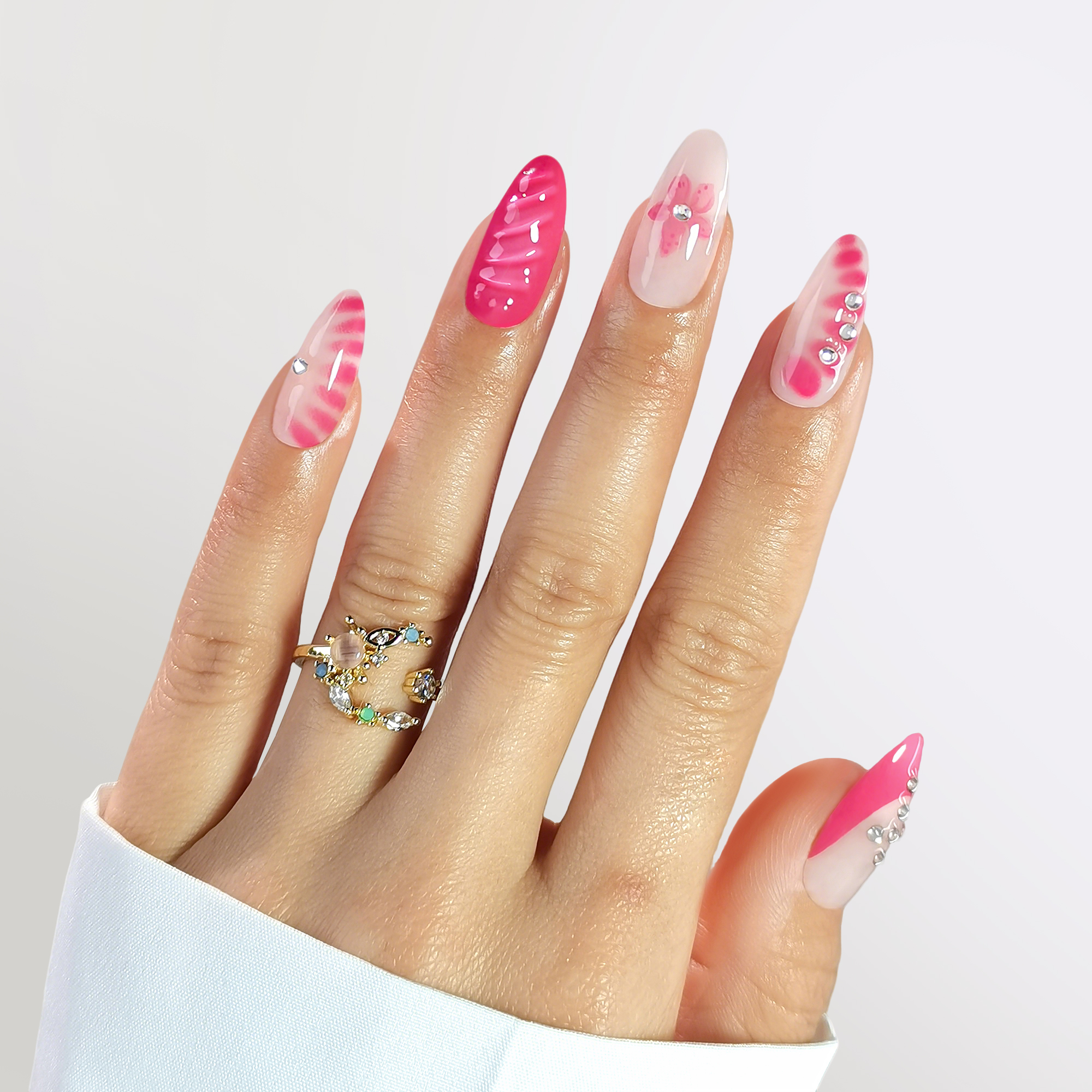 32Pcs Almond Press on Fake Nails Wearable Red Purple Blusher Halo Design False Nails Acrylic Full Over Simple Fashion Nail Tips