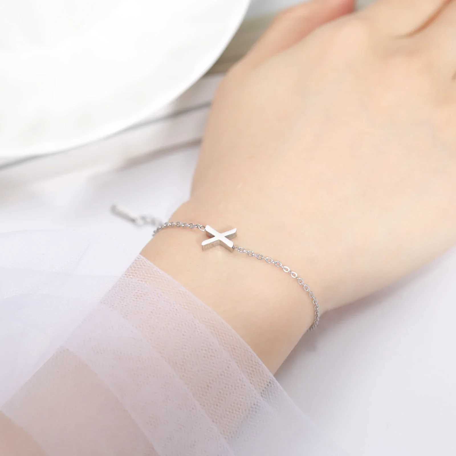 New Fashion A-Z Letter Double Layer s Simple Stainless Steel Gold Silver Color Initials for Women Birthday Gift M251213