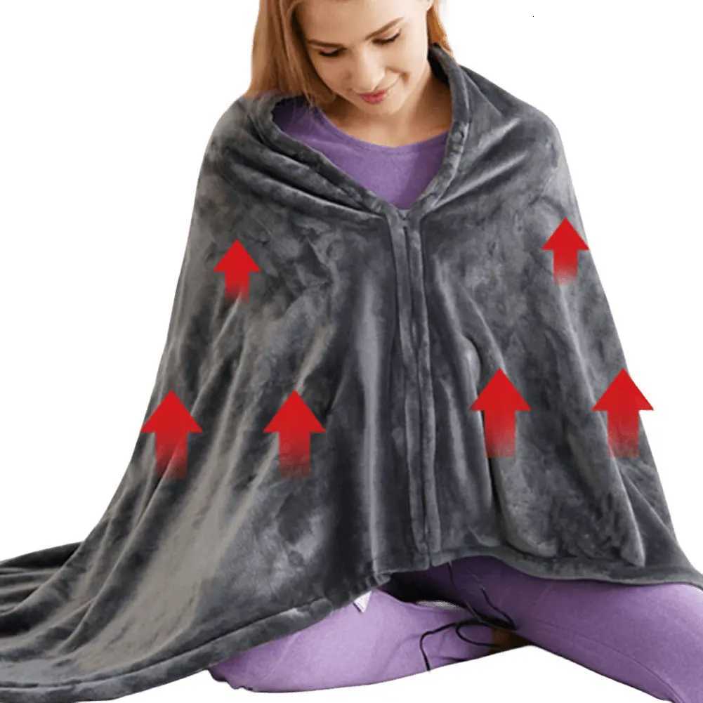 USB Electric Heated Blanket 3 Heating Levels Fleece Heated Blanket Portable Heated Blanket Cape for Household and Office Y251212