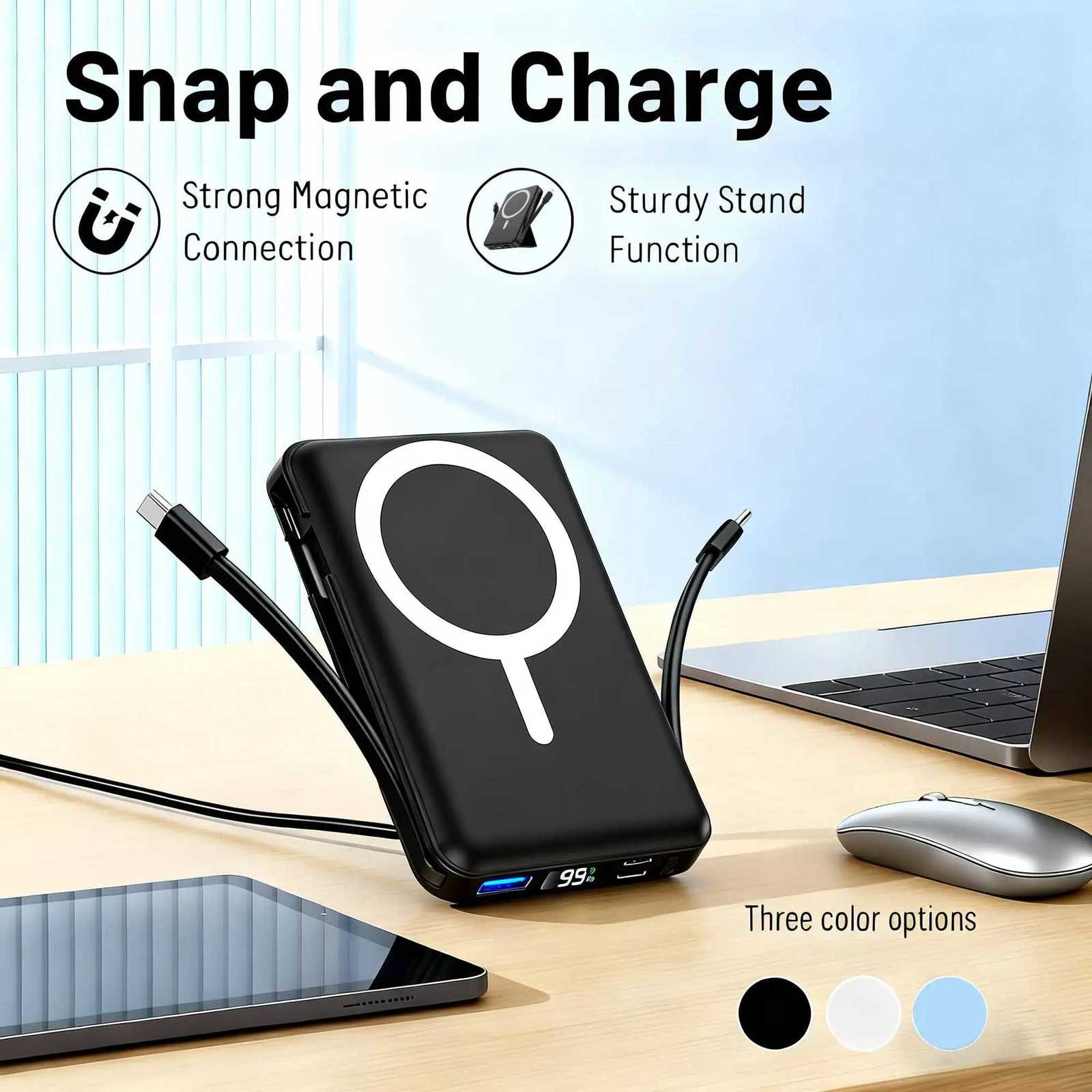 Magnetic Power Bank with Foldable Stand Integrated Lightning/USB-C Smart Display for iPhone 15/16/17 Pro Max H251213