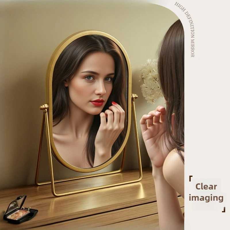 360 Degrees Rotate Iron Luxury Desktop Makeup Mirror Texture Ladies Makeup Mirror Creative Iron Mirror Strong Sense of StyleT251213