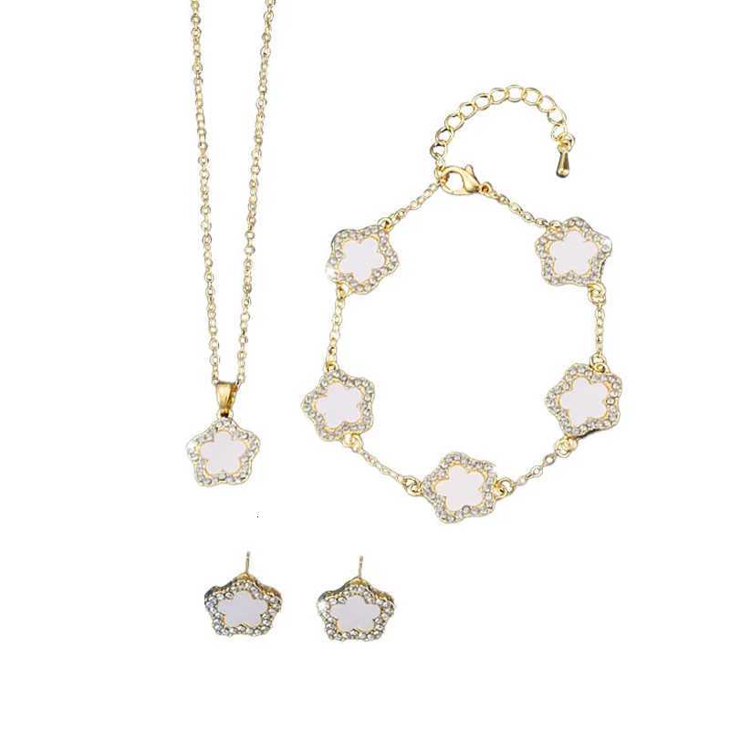 Luxury Jewelry Set for Women Silver Color Chain Stainless Steel Double Sided Five Flower Necklace Earrings M251213