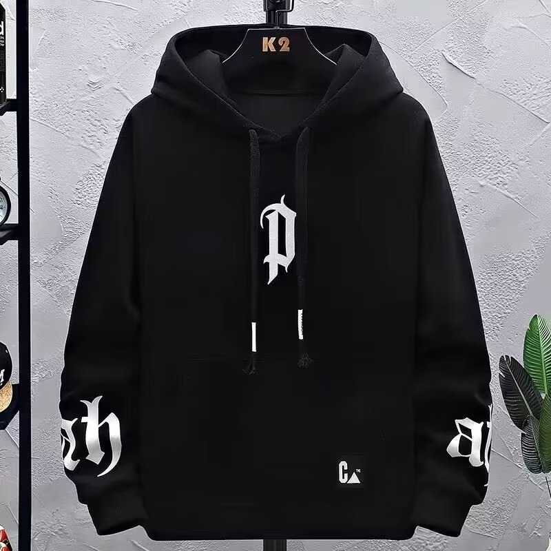 2025 New Men's Korean Trendy Slim-Fit Pullover Hoodie - Thickened Fleece-Lined for Autumn & Winter