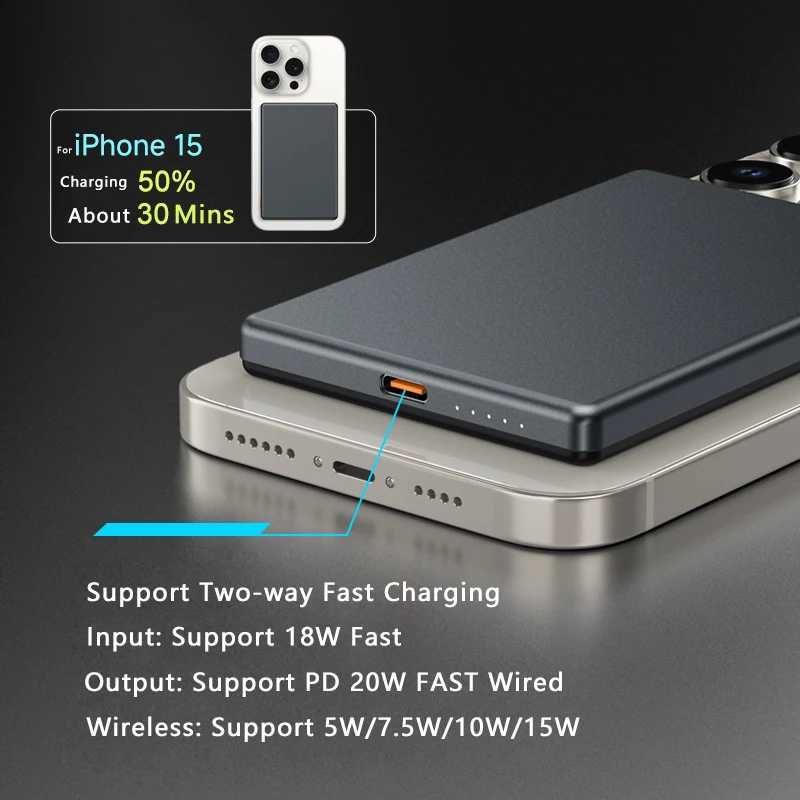 Magnetic Battery 10000mAh Foldable Wireless Portable Charger 20W USB-C Power for Power Bank iPhone 16/15/14/13/12 Se H251213