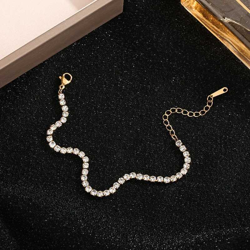Classic Luxury Gold Color Stainless Steel Single-row Zircon Crystal for Women High Quality Jewelry Colorfast Gift M251213