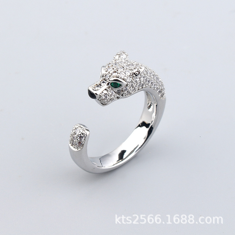 New Leopard Simple Micro Pave Zircon Green Eye Bracelet Ring Set Unisex Casual Personality Jewelry