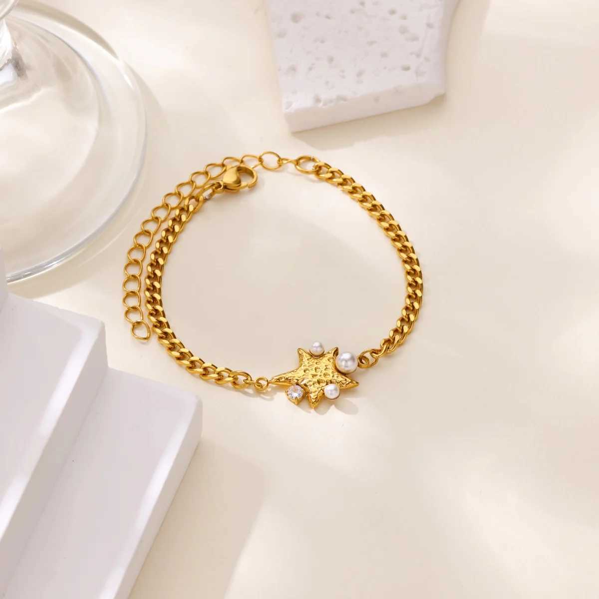 Free Shipping Imitation Pearl Starfish for Women Stainless Steel Gold Color Pendant Boho Jewelry Accesorios M251213