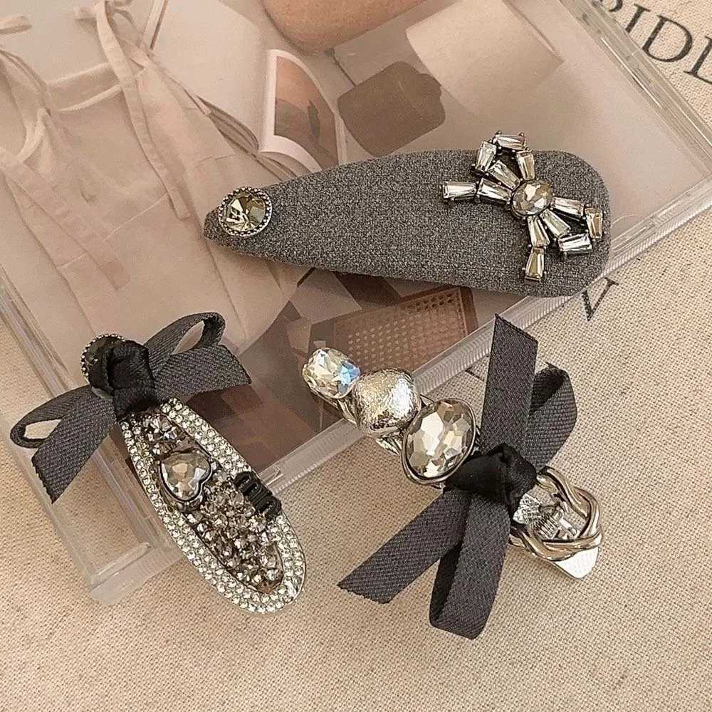 Exquisite Gray Crystal Canvas 3pcs Hair Clips Gem Barrettes Set Fashion Classic Rock Gray Bow-knot BB Clips Bangs Clip Wholesale Y251213