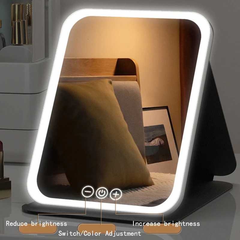 Foldable HD Makeup Mirror Intelligent Touch Control Adjustable Three Color Light LED Cosmetic Mirror Type-c Charging Two SizeT251213