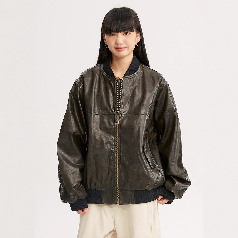 Purple Sheepskin Baseball Jacket Men Streetwear Long Sleeve Trend Casual Slim Leather Coats Male Clothes Motorcycle 241104