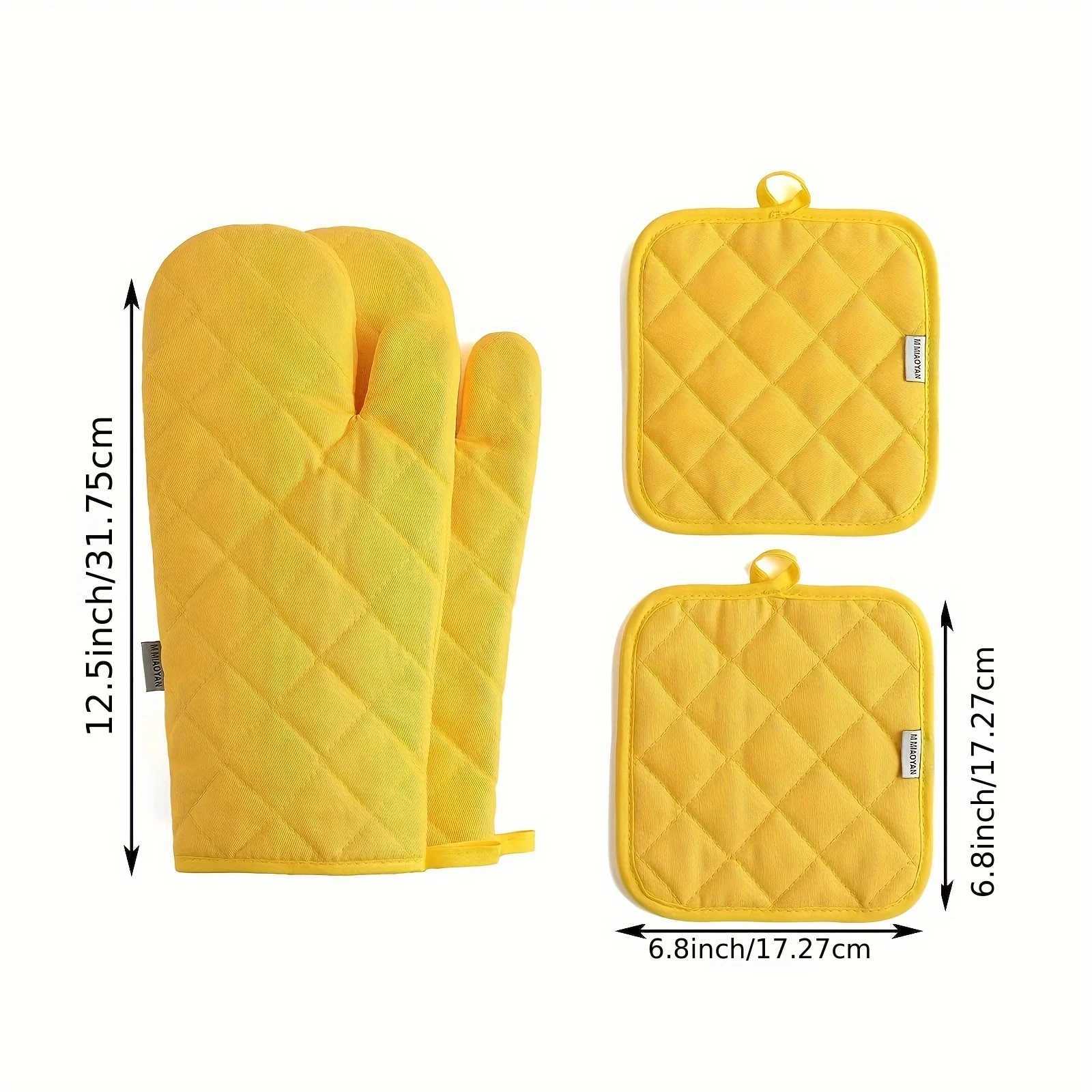 Heat-Resistant Gloves Pot Holders Set 500F Super Thick Oven Mitts Insation Mat 33cm Gray H251212