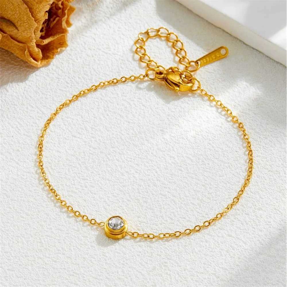 Punk Fashion Round CZ Zirconia Female Gold Color Stainless Steel Chain Link s for Women Jewelry Braclet 2025 M251213