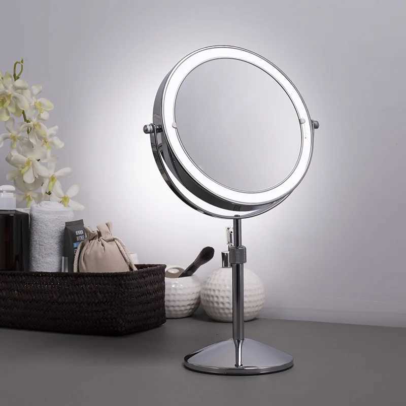 8 inch Bedroom or Bathroom table Lifting Makeup Mirror 3X 5X 10X Magnifying Double Mirror with LED Light Rotate 360 degrees MirT251213