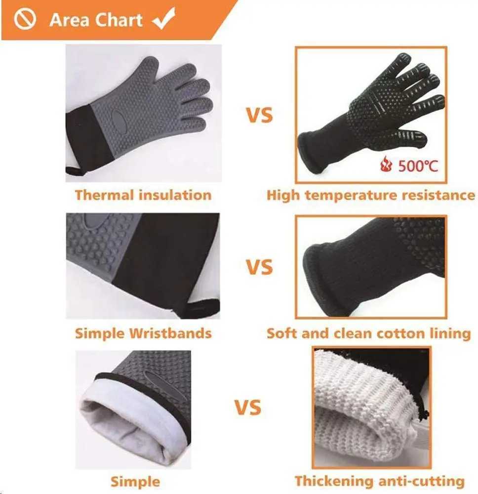 BBQ Gloves Silicone Heat-Resistant Glove Kitchen Microwave Oven Mitts 500 800 Degree Fireproof And Non-Slip Barbecue Gloves H251212