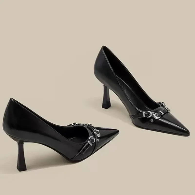 Women autumn simple solid color outdoor slip-on pointed low-top shoesfashion metal buckle women office high heels 251209 - view 3