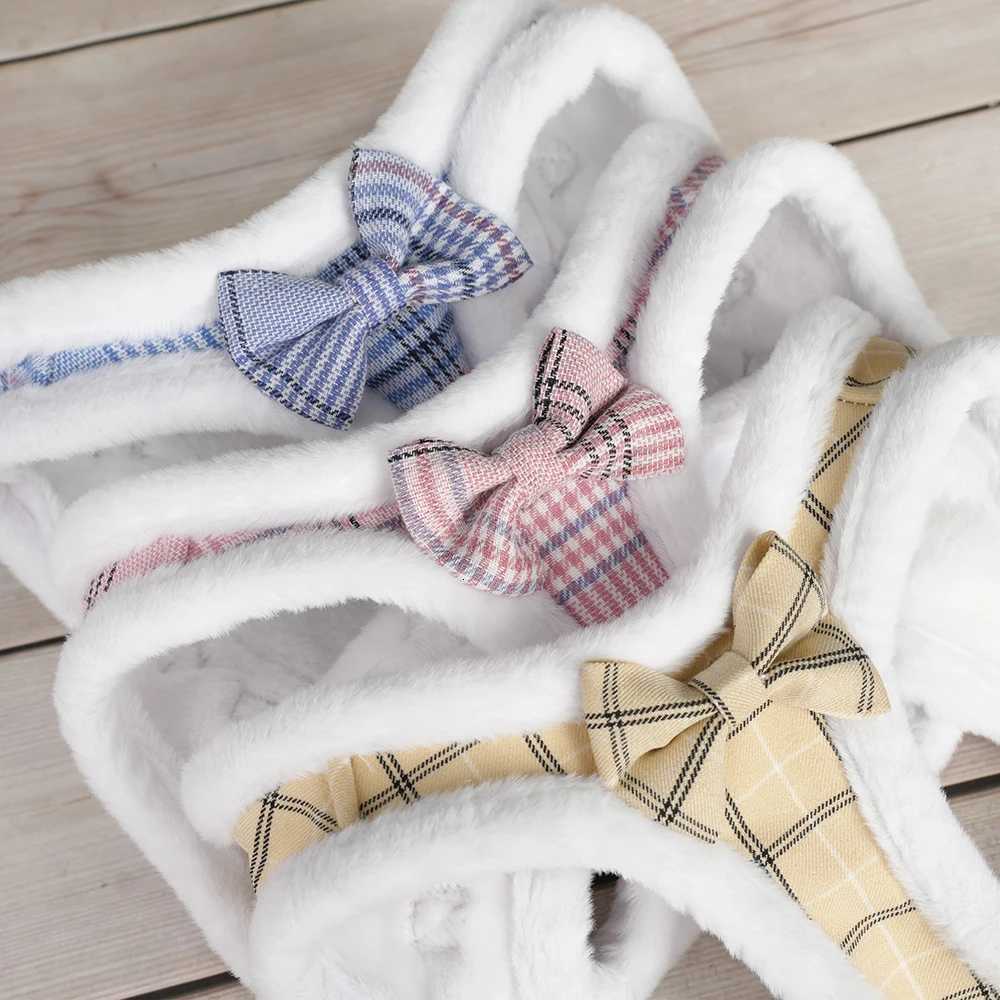 Winter Dog Harness Leash Set Warm Fur Dog Vest And Pet Walking Lead Rope Cute Bowknot Harnesses Soft For Small Medium Dogs Puppy M251213