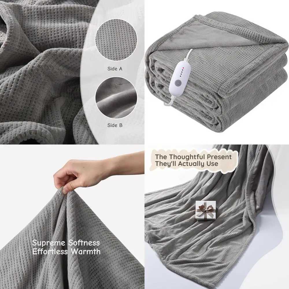 Full Size 72x84 Electric Heated Blanket Ultra-Soft with 5 Heat Settings 10-Hour Auto Shut-Off Quick Warmth for Winter Grey Y251212