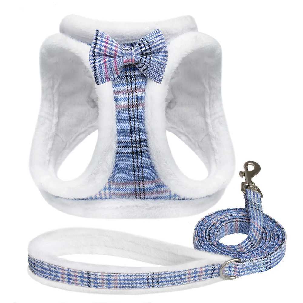 Winter Dog Harness Leash Set Warm Fur Dog Vest And Pet Walking Lead Rope Cute Bowknot Harnesses Soft For Small Medium Dogs Puppy M251213