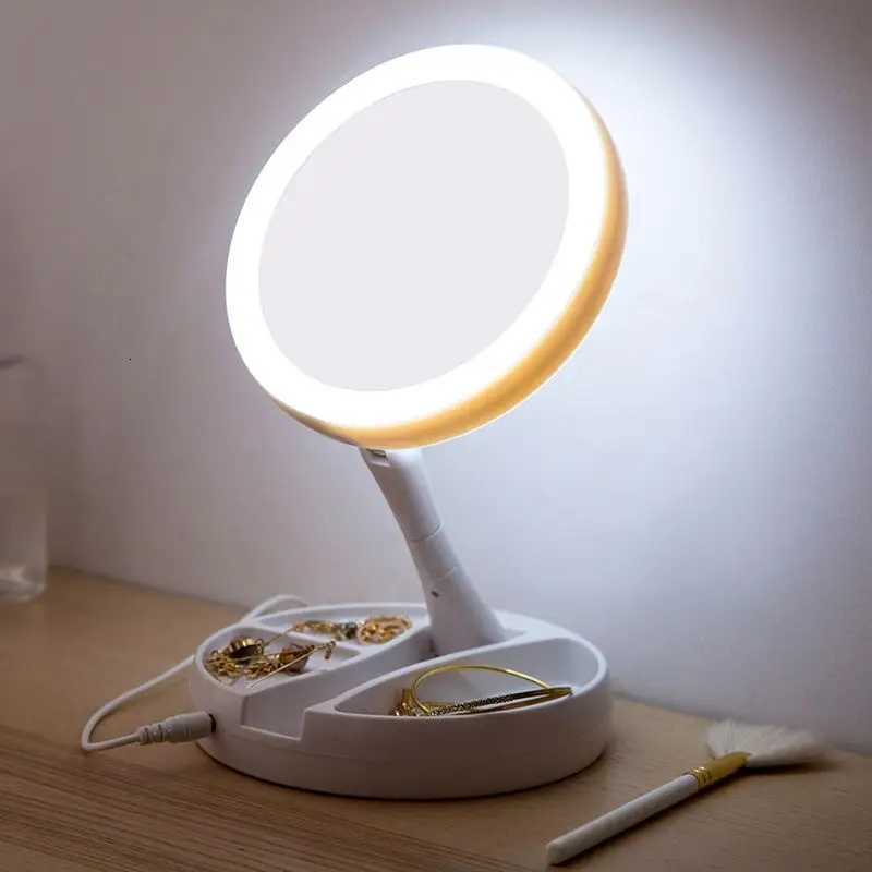 Dry Battery/USB Dual Purpose Double-Sided Mirror LED Makeup Mirror Portable Makeup Mirror Makeup Light With 10XMagnificationT251213