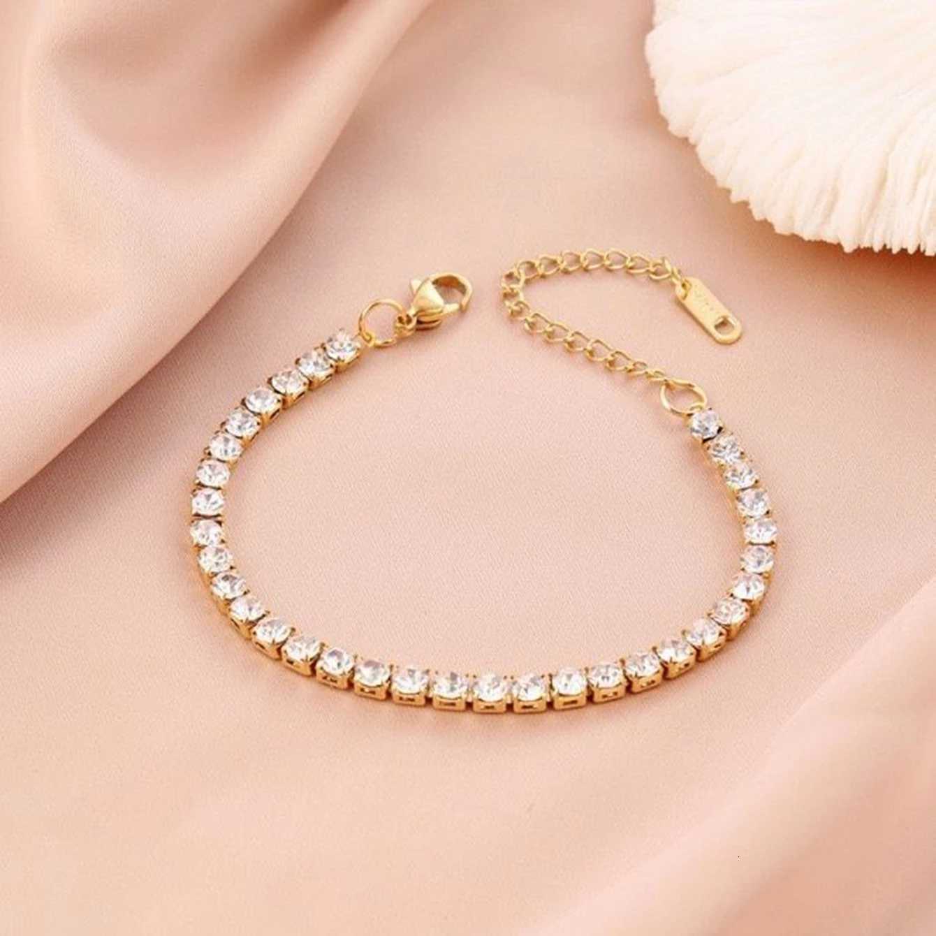 18K Gold Plated Tennis Stainless Steel Micro Setting Crystal Chain for Women M251213