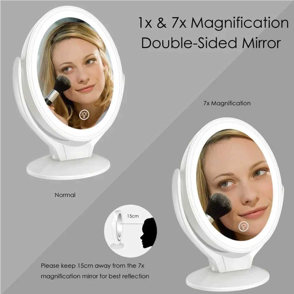 LED Cosmetic Mirror With Lights Double-Sided Makeup Mirror 7X Magnifying Rechargeable 360 Rotating Freestanding PortableT251213
