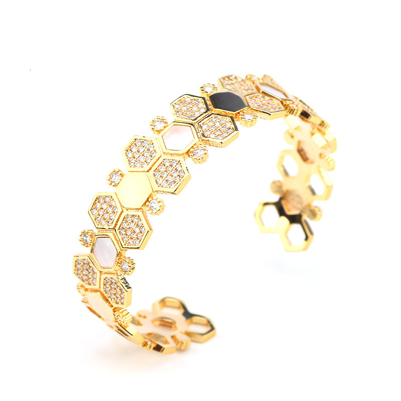 Creative Hexagonal Honeycomb Bracelet Ring Set Fashionable Personalized Inlaid Mother-of-Pearl Hand Jewelry