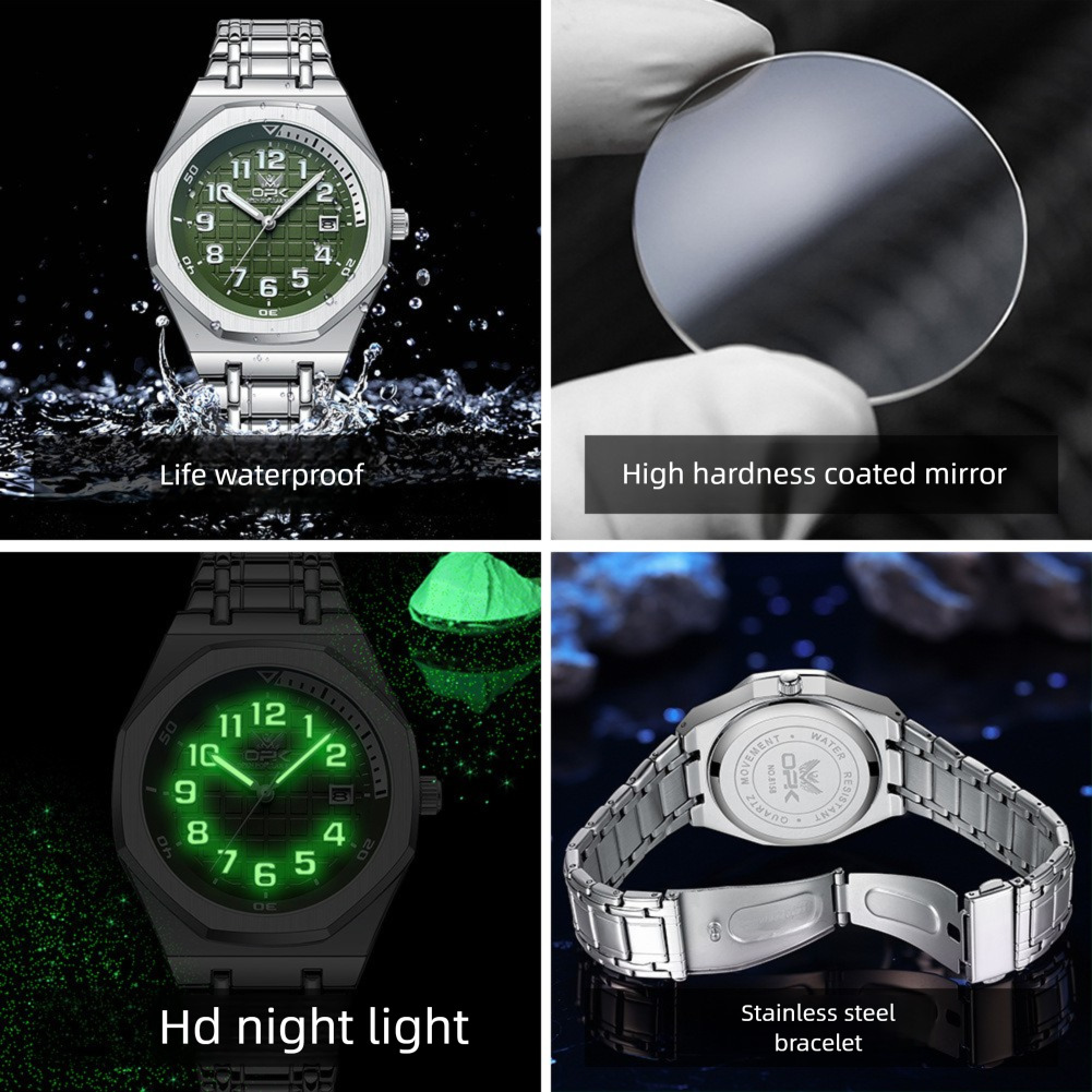 OPK Designer Men's Watch, Fashionable, Waterproof, Simple And Luxurious Outdoor Sports Watch, Metal Dial Steel Band Wristwatch For Men