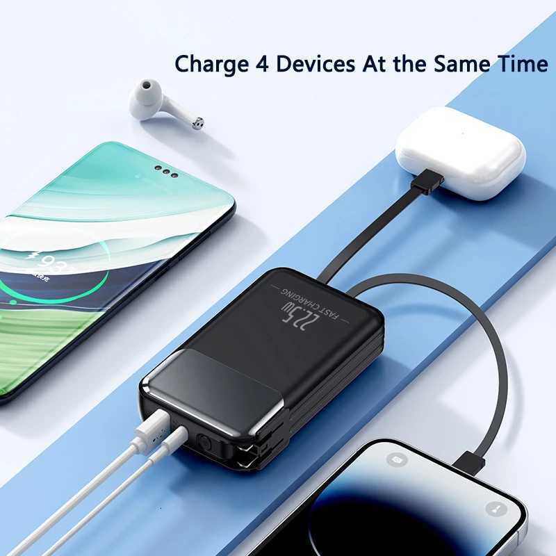 Power Bank 20000mAh Built in Cable Plug Wall Charger Powerbank 225W Fast Charging for iPhone 16 External Battery H251213