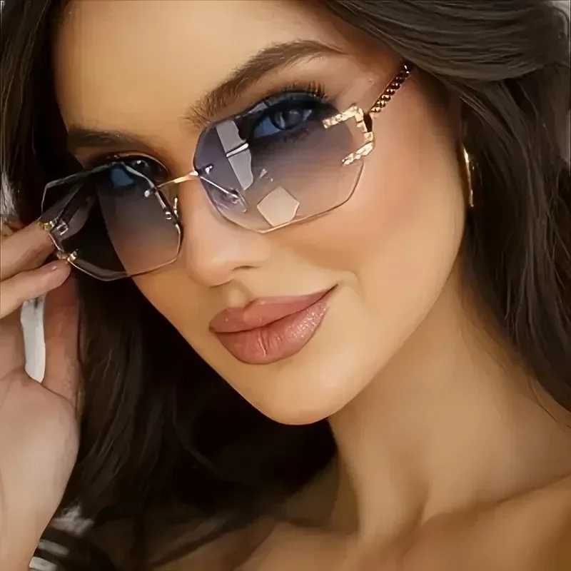 Vintage Rimless Sunglasses Women Men Brand Designer Polygon Sun Glasses Female Trendy Rectangle Cutting Len Shades Eyewear UV400T251213