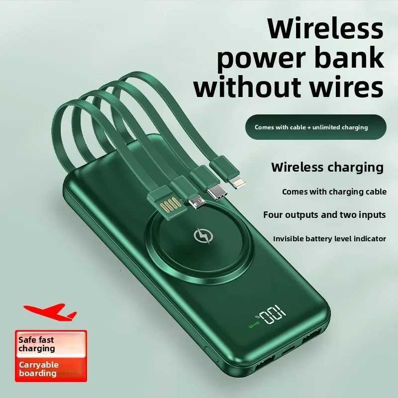 30000mAh Wireless Power Bank Built-in Cable Portable Charger Universal Mobile Phone External Spare Battery for IPhone Powerbank H251213