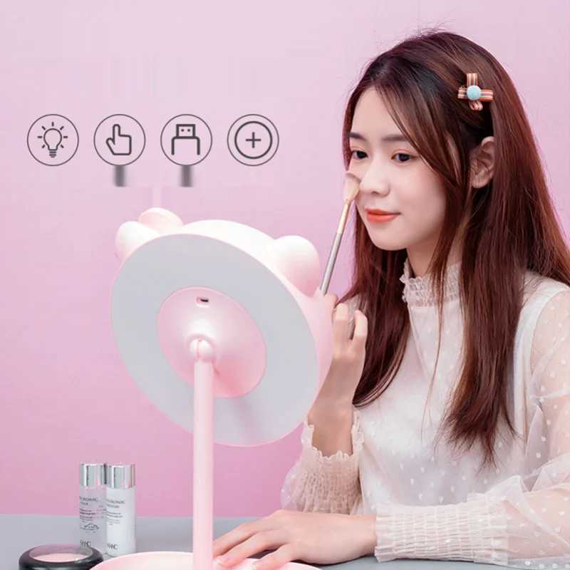 Pink Cat Makeup Mirror with Led Mirrors Standing Mirror Touch Screen Vanity Mirror Adjustable Light Desk Cosmetic MirrorsT251213