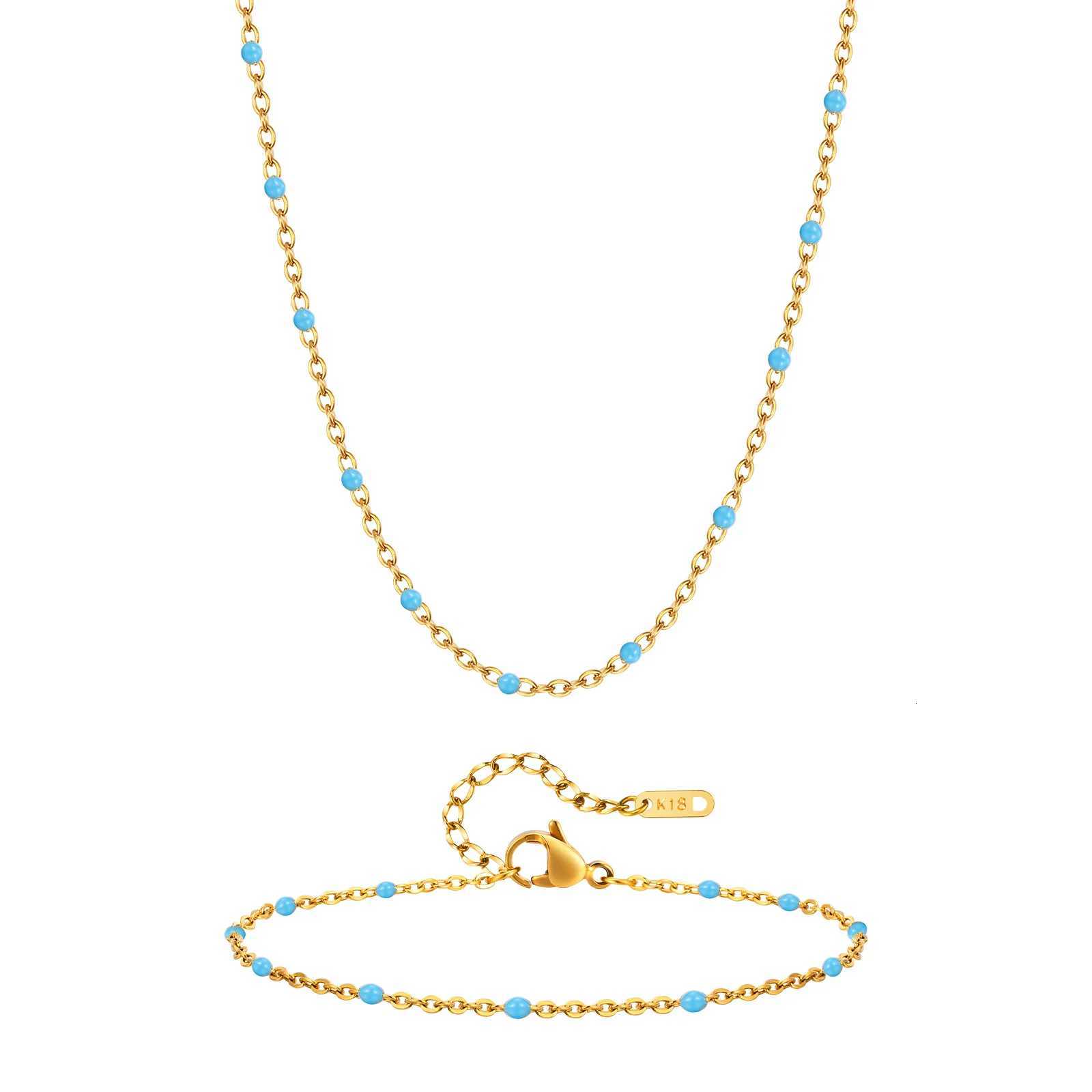 Stainless Steel Chain for Women Colorful Beads Summer 18k Gold Plated Stainless Steel Waterproof Wrist Jewelry M251213