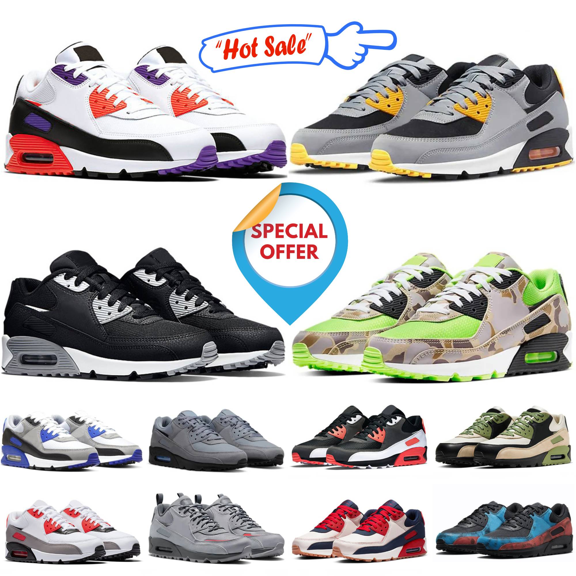 Designer 90 Running Shoes Mens Womens 90s 90 Sports Shoes Triple White Black Red Wolf Grey Polka Dot Total Orange Laser Blue Runner Hyper Grape Royal Trainer Sneakers