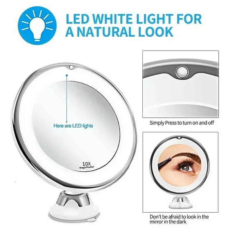 Flexible 10x Magnifying Vanity Mirror with LED Lighted Makeup Mirror Lighting Dressing Makeup Lamp Bottom SuckerT251213