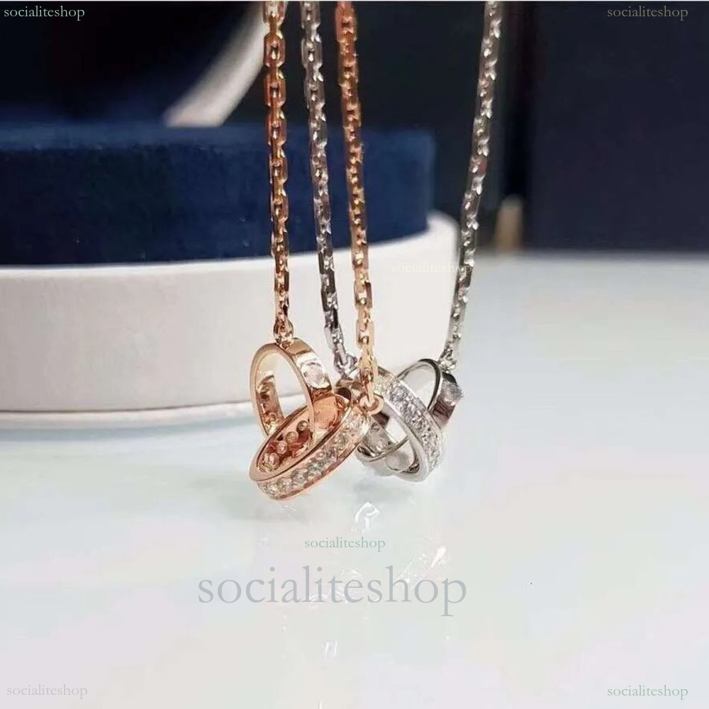 Cart Tierr Necklace Designer Necklace Luxury Diamond Inlaid Choker Thick Plated Ring Interlocking Necklace Double Circle Pendant Collarbone Chain Christmas Gift