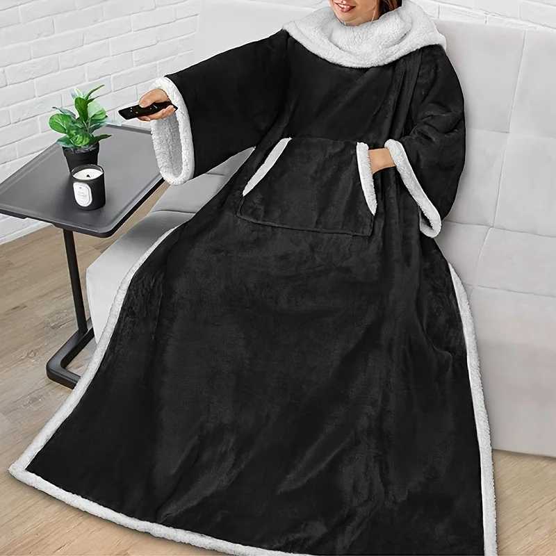 Reversible Flannel TV Blanket Soft Warm Cozy Throw Front Pocket Plush Fabric Blanket Winter Warm Shawl for Bed Sofa Home Textile Y251212