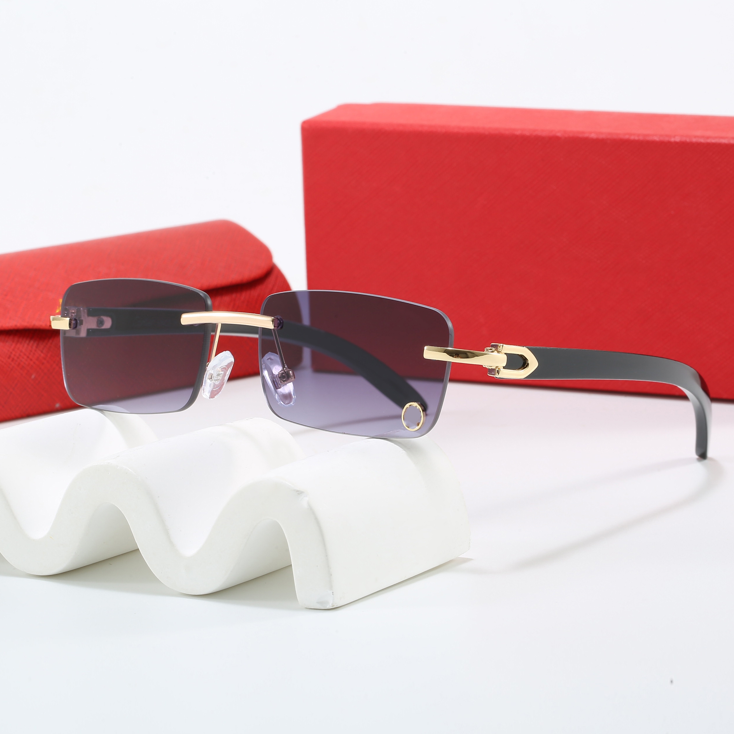 T2026 Rimless Unisex Driving Sunglasses - High Quality UV400 Lens Eyeglasses with C Decoration Z260306