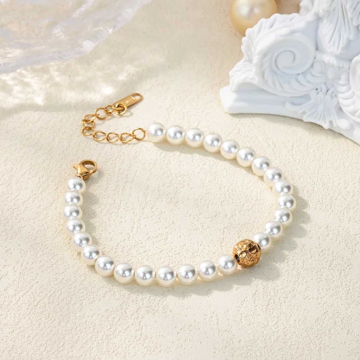Free Shipping Fashion Imitation Pearl Beads For Women Stainless Steel Gold Color Chain Wedding Couple Jewelry M251213