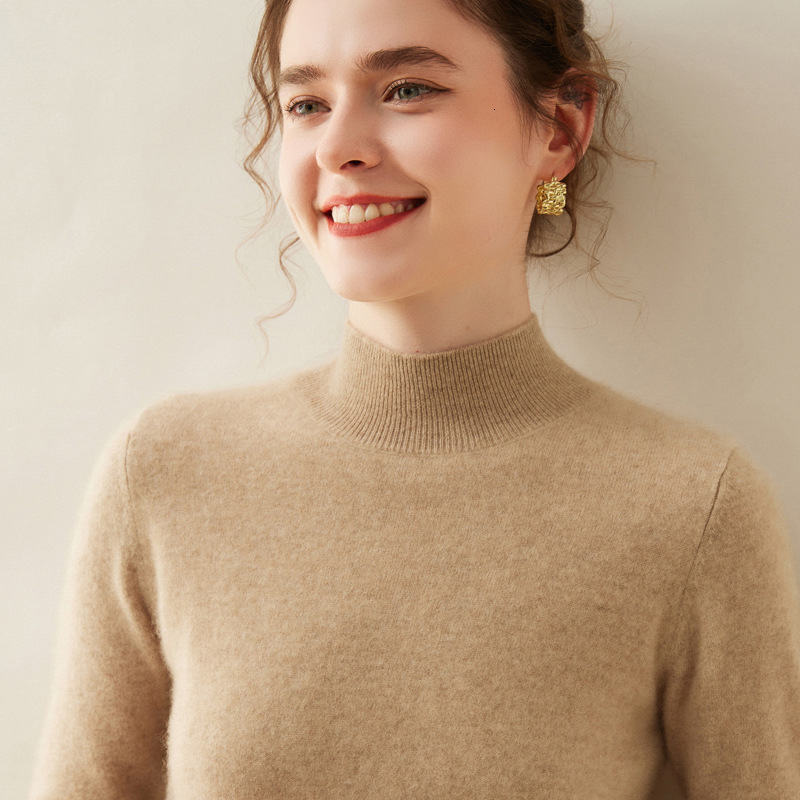 Autumn Winter New Womens Half Turtleneck Cashmere Sweater Loose Pullover Versatile Sweater Inner Knitted Cashmere Base Shirt